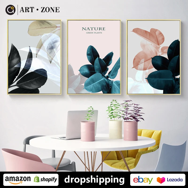 

ART ZONE Modern Plants Nordic Creativitly Colorful Leaf Posters prints Wall Art Canvas posters Artwork Living Room bedroom decor