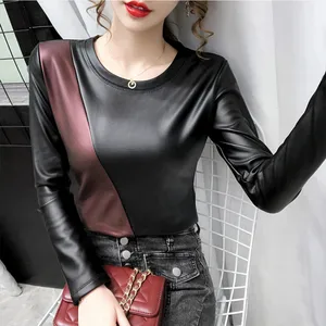 2020 зимняя Водолазка с длинным рукавом, футболки из искусственной кожи, Женские флисовые теплые пуловеры из искусственной кожи, женские Теплые Топы из искусственной кожи