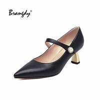 brangdy solid colors high heels pumps for women metal buckle pu leather womens shoes 2021 working party shoes for women