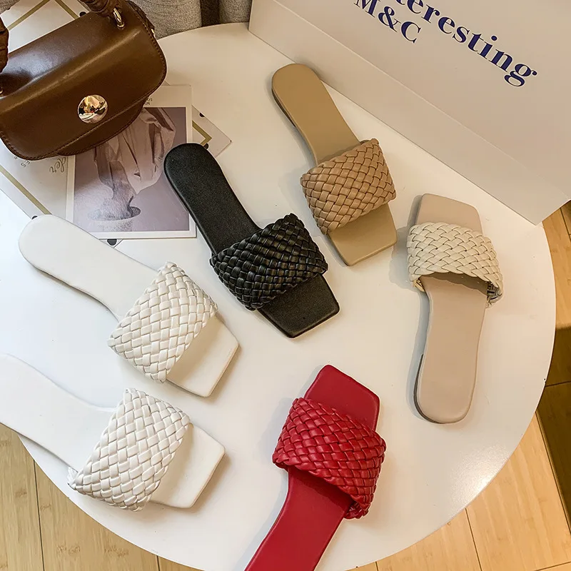 

2021 Summer Word Woven Belt Wear Lightweight Women's Sandals Open-toed Temperament Slippers, Casual Beach Vacation Flat Bottom