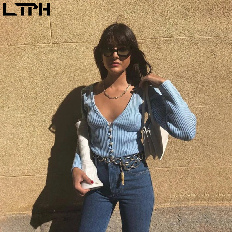 

Hot sale 2019 Autumn New Fashion Casual sweater women Full sleeve V-Neck Button Cardigan Solid simplicity Slim Wild Short tops