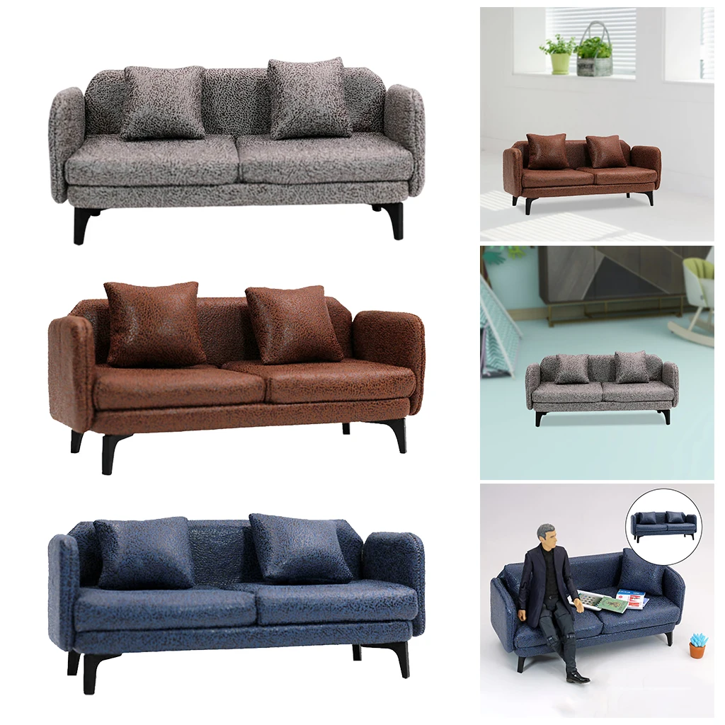 

Sofa Armchair 1:12 Nordic Furniture Double Cushions Miniature Dollhouse Accessory Office Ornament Decor for Family Item