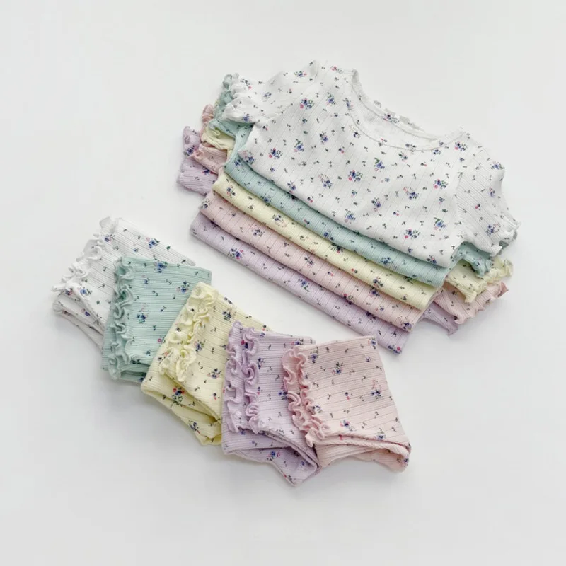 Engepapa-ropa de manga corta y pantal&oacute;n para beb&eacute;, ropa bonita Floral para el hogar, 2 uds., para exteriores, novedad de verano 2021-1