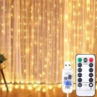 СВЕТОДИОДНАЯ Гирлянда для занавесок, 5 В, питание от USB, сказочные огни с дистанционным управлением, оконная гирлянда, светодиодная гирлянда, украшение на Рождество, свадьбу, вечеринку