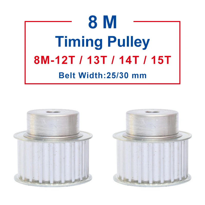 

Belt Pulley 8M-12T/13T/14T/15T Slot Width 27/32 mm pulley wheel rough hole 8 mm Aluminum Material For Width 25/30 mm Timing Belt