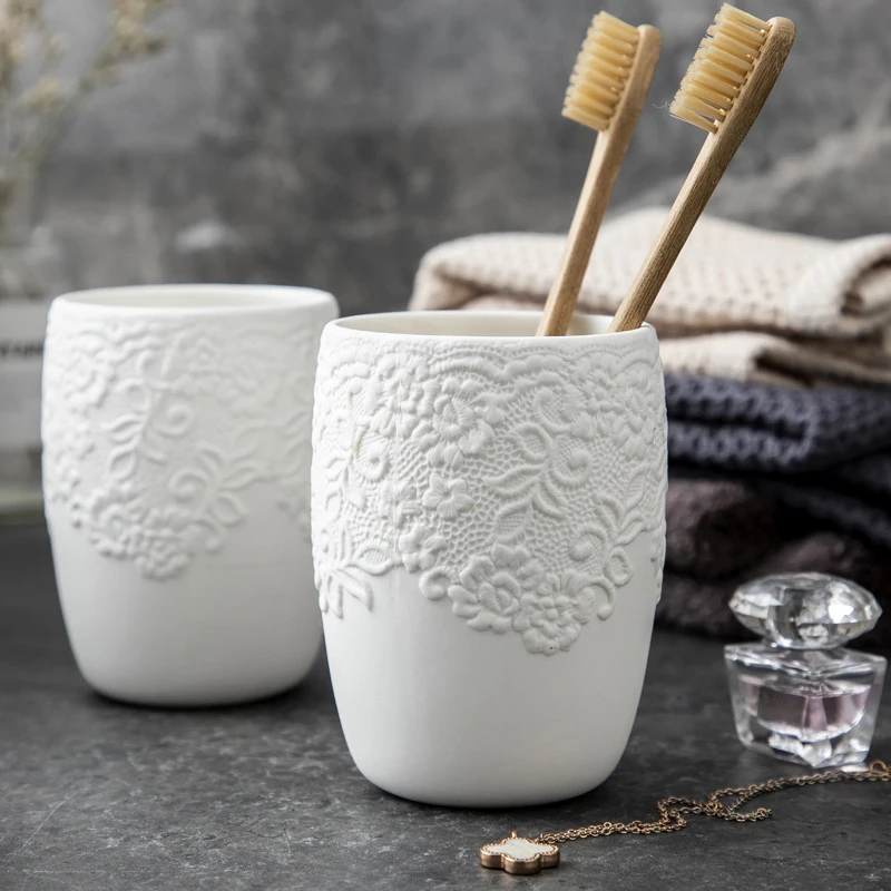 ceramic white bathroom accessories sets decoration toothbrush cup shampoo dispenser soap dish creative toilet organizer supplies free global shipping