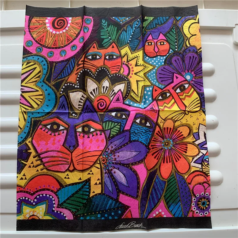 

33*40cm Decoupage paper napkin cute tissue vintage towel abstrac tcartoon cat flower birthday wedding party home beautiful decor