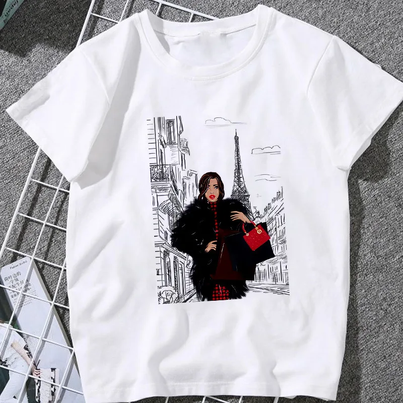

Harajuku Lady Tshirt Women Summer Vogue Print Lady Casual T-Shirt Tops Streetwear Short Sleeve O-Neck Tees Tshirt