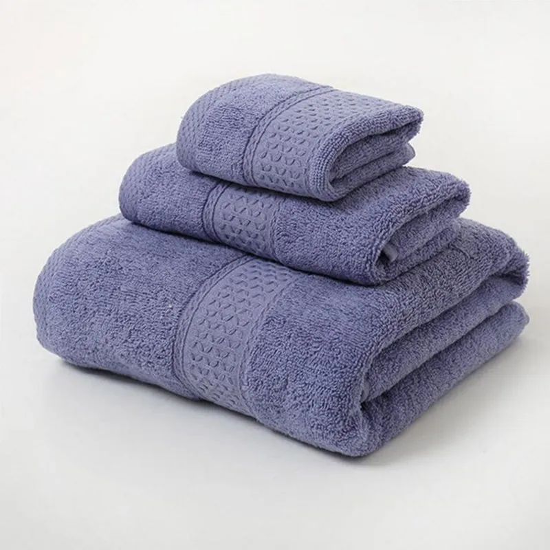 

3PCS a set Towel Set Solid Color 100%Cotton Large Bath Towel Bathroom Hand Towels Home For Adults Kids Beach towel Portable