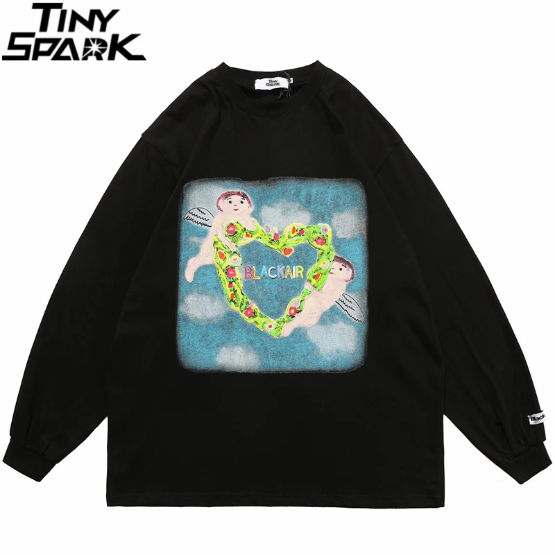 

Мужская футболка большого размера в стиле хип-хоп, футболка с принтом ангела с принтом букв и сердца, 2021, Мужская Уличная Футболка Harajuku с дли...