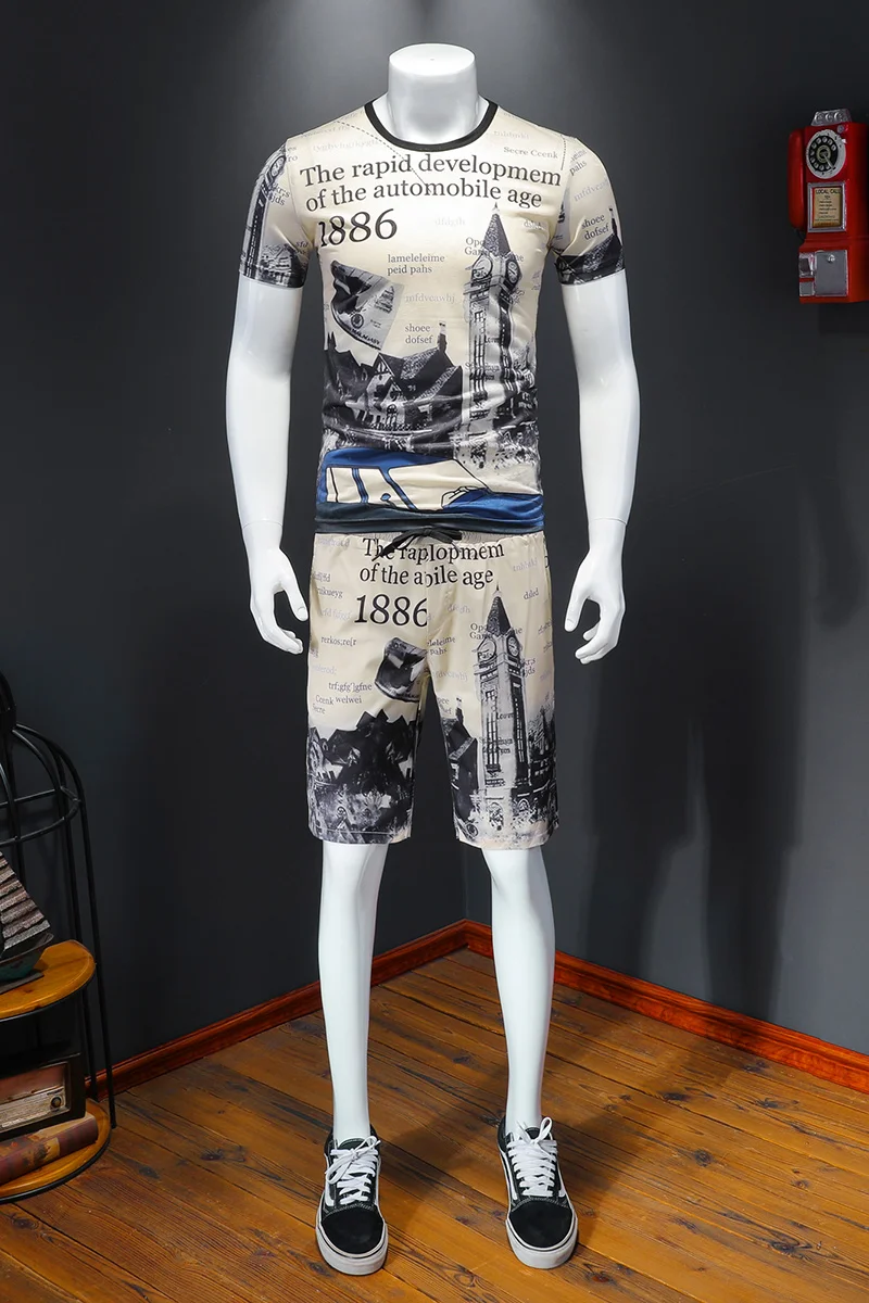 

Industrial City Tracksuit Men Streetwear Two Piece Set Tracksuit Jogger Sweatsuit Survetement Chandal Tshirt Men Set Tracksuit