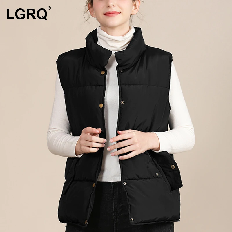 

[LGRQ] Thicken Design Women's Vest Cotton-padded Coat Long Sleeve Loose Waistcoat Parkas Fashion New Autumn Winter 2021 19D4165