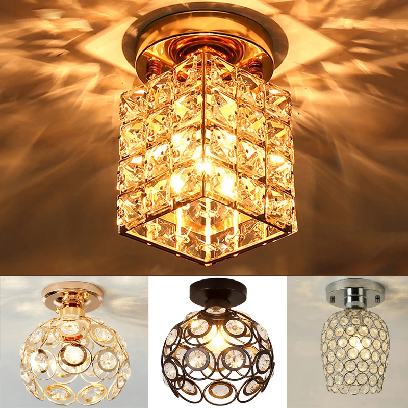 

Светодиодные потолочные светильники, хрустальный абажур, золотистые/Серебристые современные круглые квадратные декоративные потолочные ...