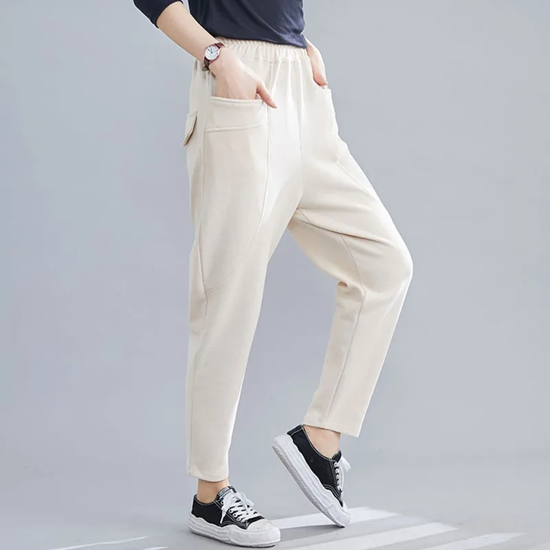 

Women Autumn Casual Pants New Arrival 2020 Korean Style Solid Color All-match Elastic Waist Female Straight Trousers S2156