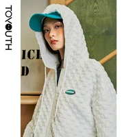 toyouth women coat with hat 2021 autumn small letter logo loose jacket checked solid white chic casual outwear