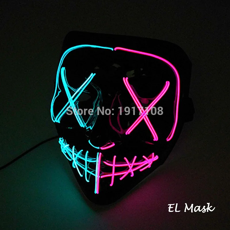 2 colors mask3 10 цветов, опция Вендетта, EL wire, маска, мигающий, косплей, светодиодный, маска, костюм, аноним, маска для светящихся танцев, маски для карнавала вечеринки - Цвет: 2 colors mask3
