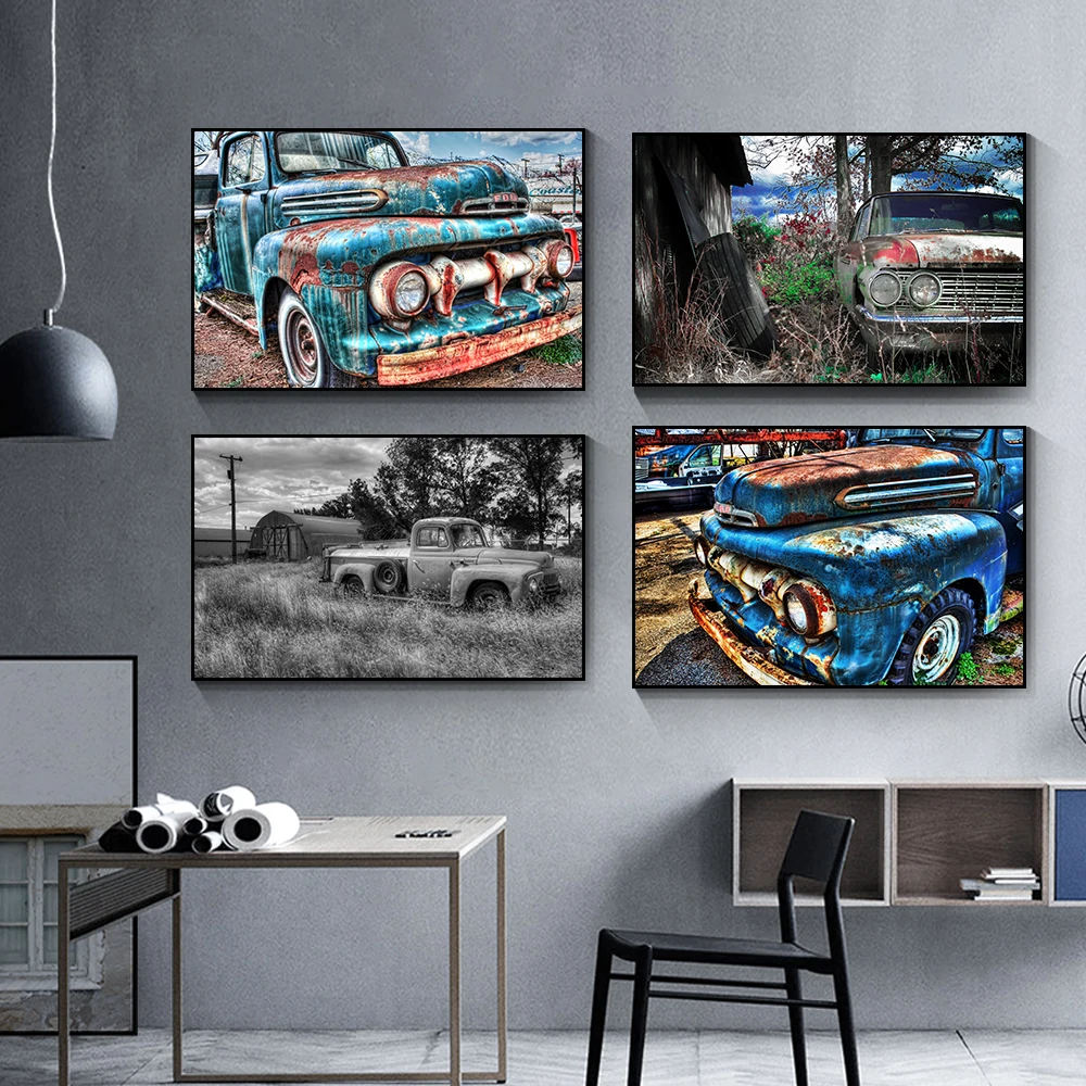 

Classical Abandoned Car Canvas Painting Art Poster Canvas Painting Wall Art Prints Living Room Decoration Painting