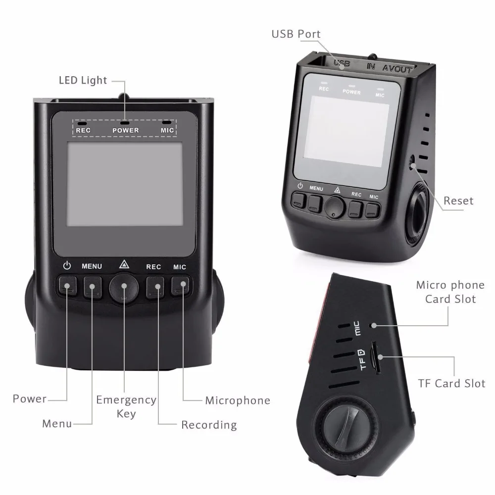 Dash Cam Двойной объектив Видеорегистраторы для автомобилей приборной панели мини