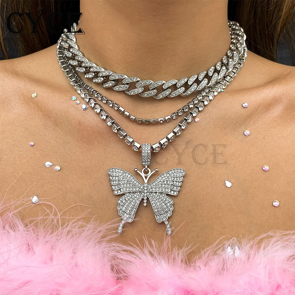 

CYCE 2021 Temperament Retro Diamond-studded Big Butterfly Necklaces For Women Hip Hop Jewelry Punk Cuban Clavicle Chain Necklace