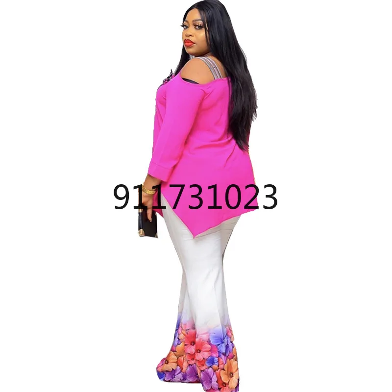 2021 Африканские женщины с длинным рукавом розовый синий комплект из двух частей