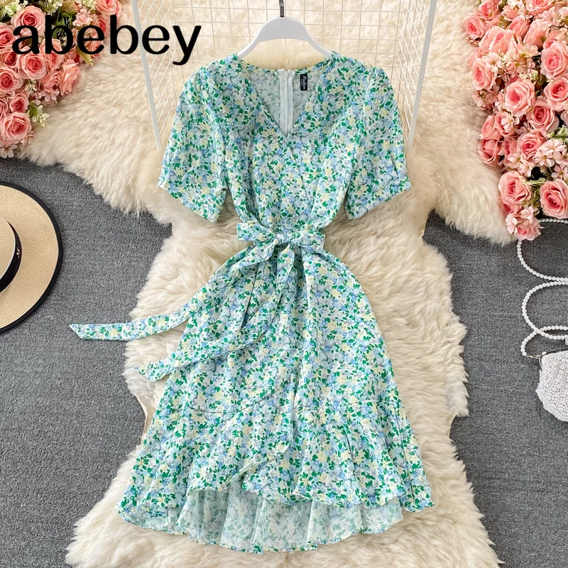 

Женское пляжное платье миди с цветочным принтом, летнее сказочное платье с V-образным вырезом в стиле бохо, Пляжное ТРАПЕЦИЕВИДНОЕ ПЛАТЬЕ с ...