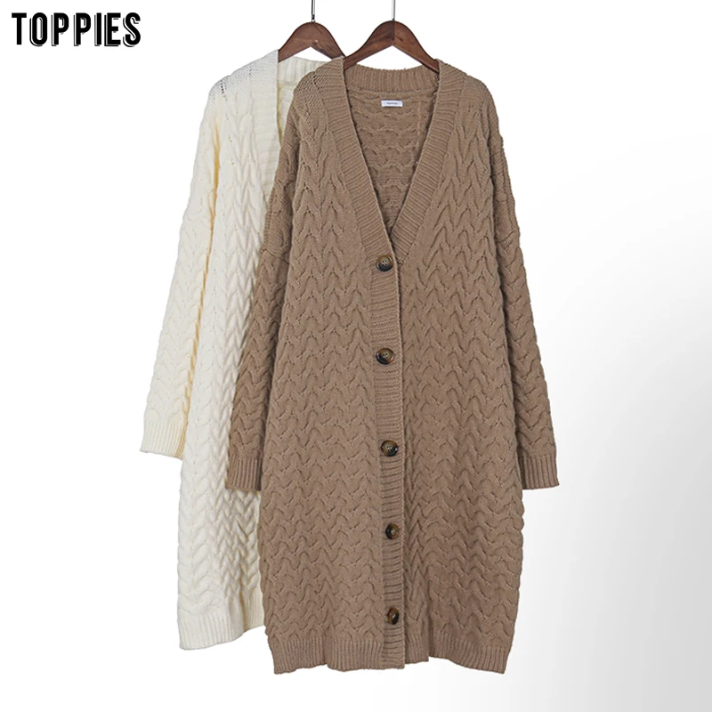 Toppies Winter Long Cardigans Women Knitted Coat Single Breasted Loose Oversized Cardigan Sweaters