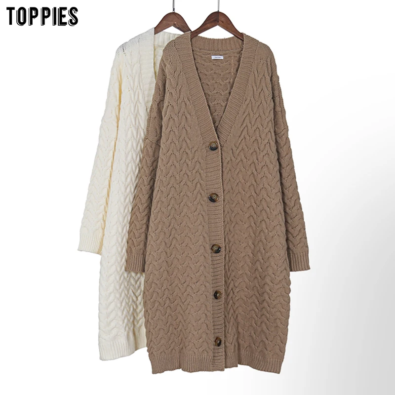 

Зимние длинные кардиганы Toppies, женское вязаное пальто, однобортный Свободный кардиган оверсайз, свитера
