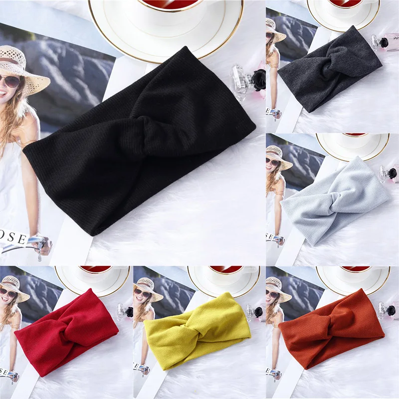 

Winter Knot Cross Headbands Twist Knitted Headband Elastic Cotton Sports Hair Band Solid Wide Turban Fashion Hair Accessories