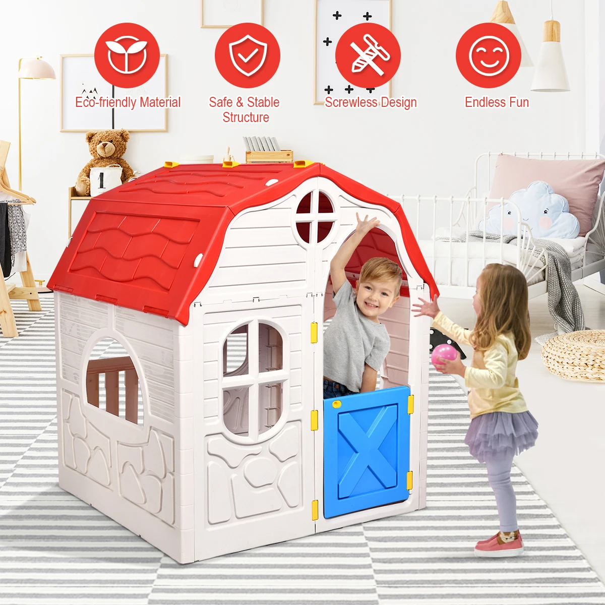 Costway-casa de juegos de pl&aacute;stico plegable para ni&ntilde;os, juguete para interior y exterior, port&aacute;til-5