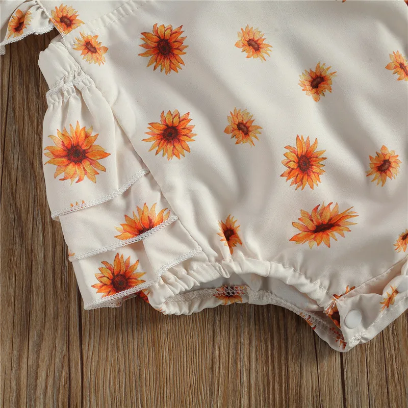 

Summer Infant Baby Girls Bodysuits Clothes Sets 0-24M Baby Girl Short Sleeve Leopard/Sunflowers Print Ruffles Backless Jumpsuits