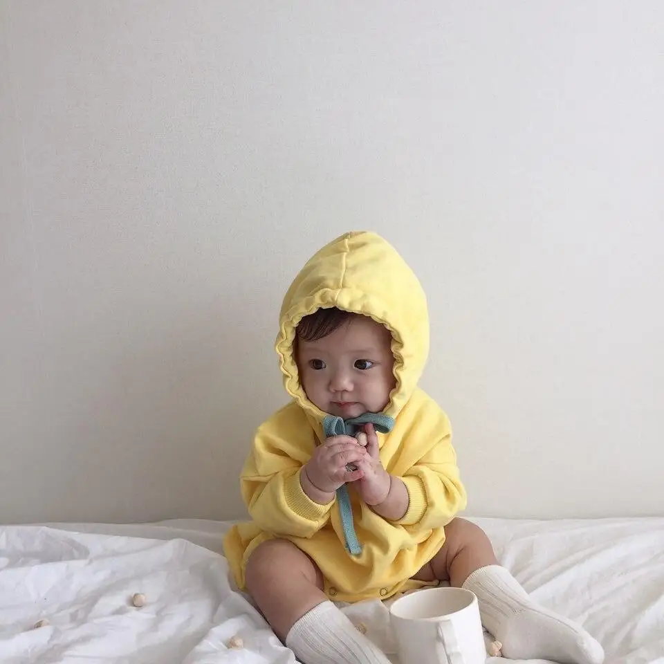 Winter Baby Girl Bodysuits Baby Korean Version Of Pure Color Basic Triangle Crawling Clothes Cotton Bodysuits - Цвет: Цвет: желтый