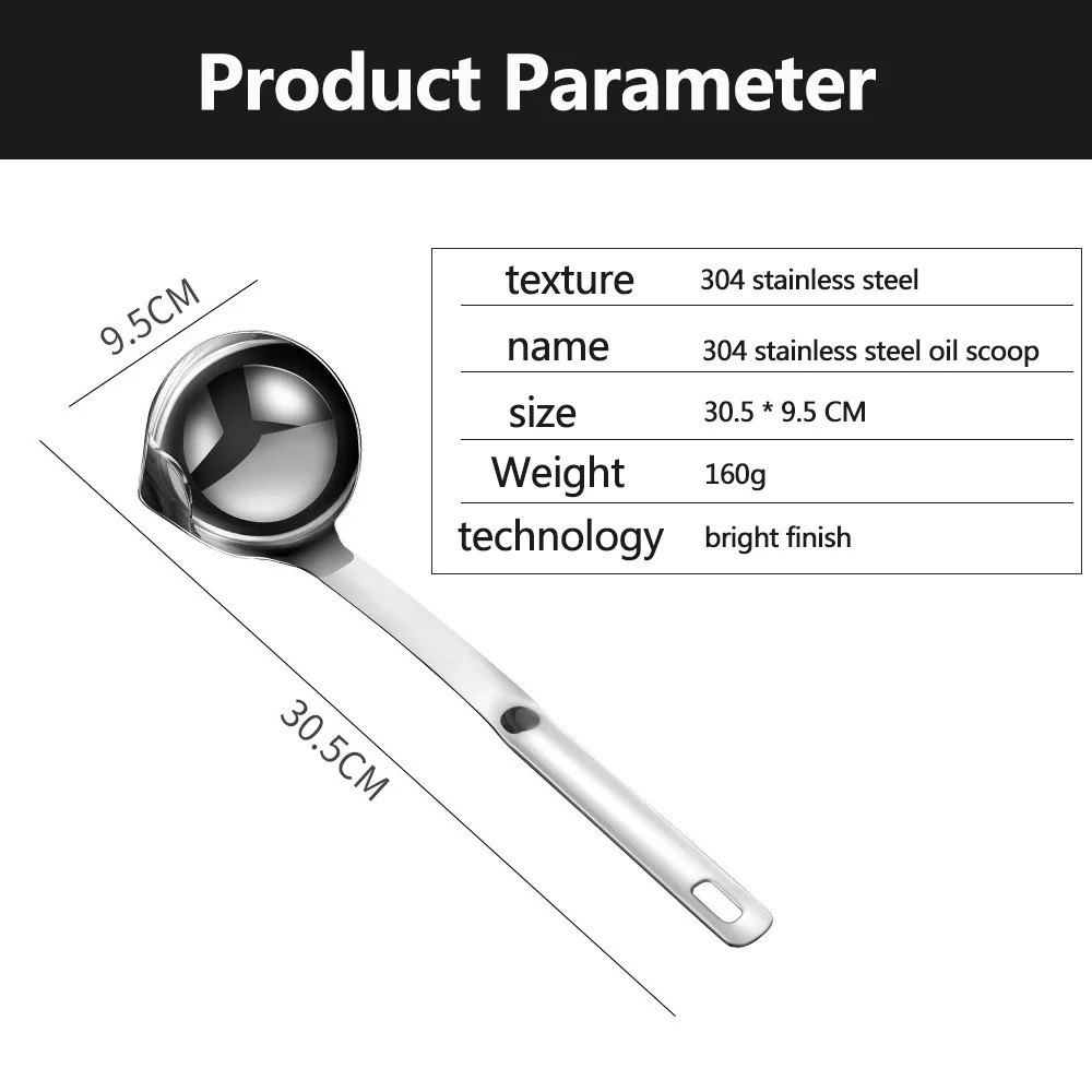 

Household kitchen oil filter spoon, long handle kitchen stainless steel oil soup separating spoon Kitchen Filter Oil Colander