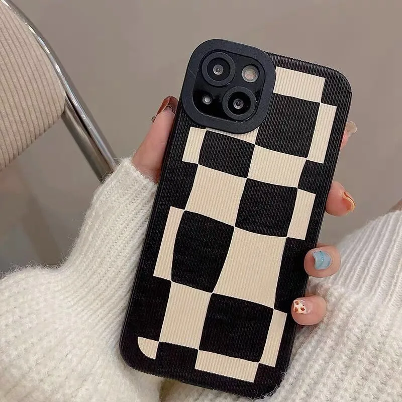 Luxury checkerboard stripe shockproof phone case for iphone 14 13 mini 12 pro max xs back cover for iphone 11 xr x 7 plus 8 se2