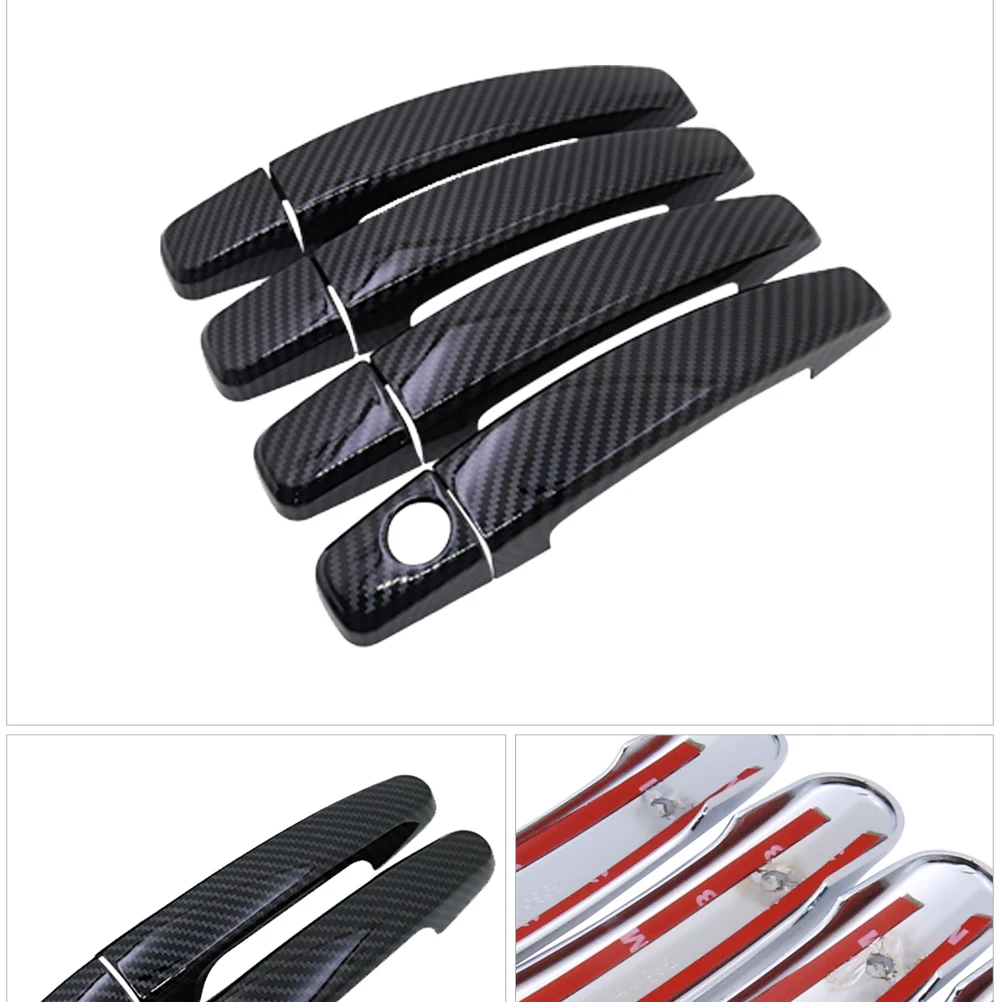 Аксессуары для облицовки дверных ручек Chevrolet Holden Trax Tracker 2013 2014 2015 2016 2017 2018 2019, глянцевая черная отделка из карбонового волокна.