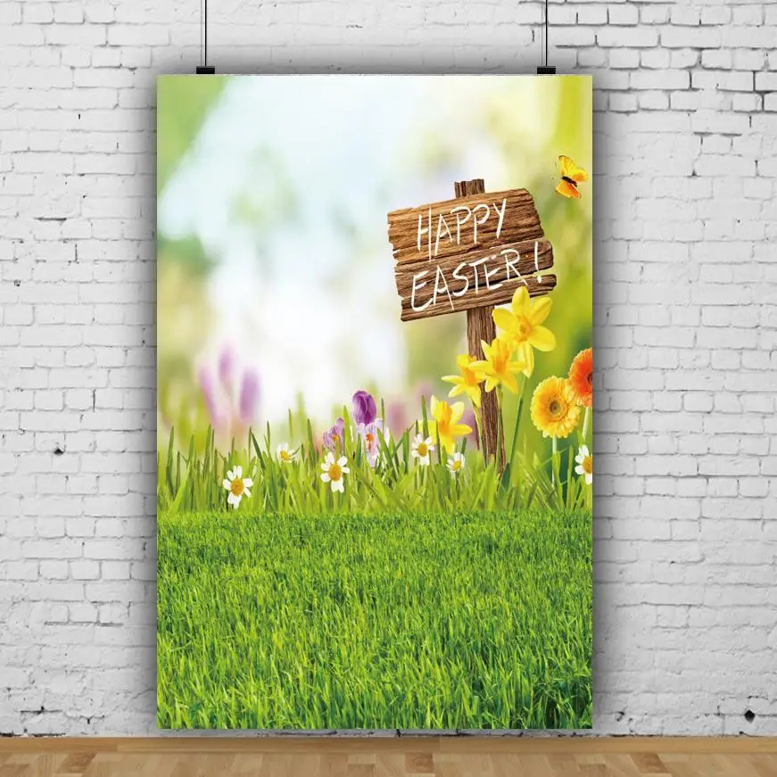 

Spring Scenery Backdrop Easter Egg Grassland Fairy Tale Forest Children Newborn Floral Mushrooms Elves Flowers Photo Background