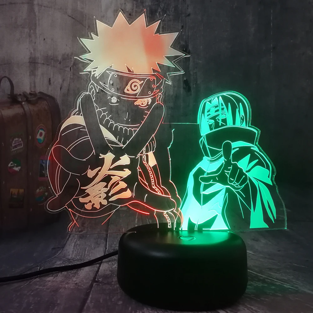 Фигурка Наруто удзумаки и Учиха Итачи 3d светильник 7 цветов меняющий