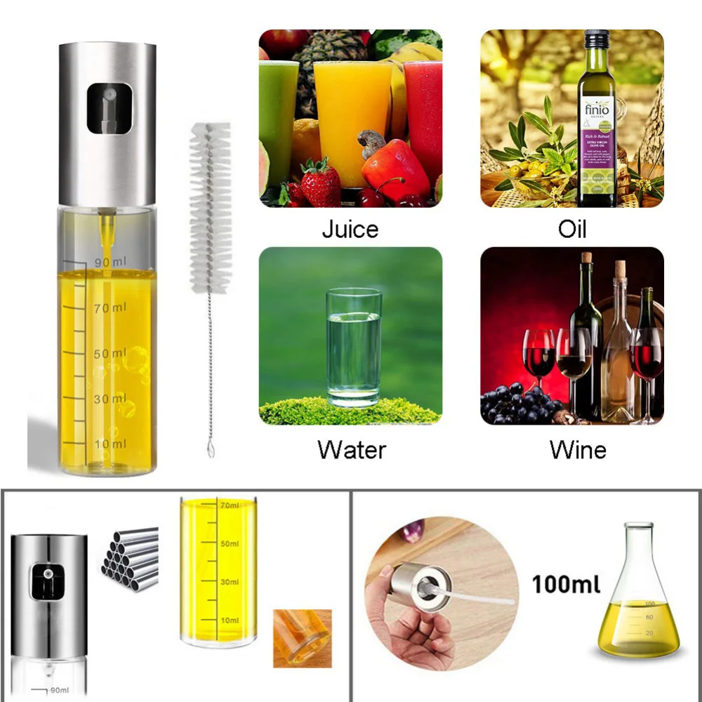 100 мл 2 шт. стеклянный распылитель оливкового масла с чистящей щеткой пустая