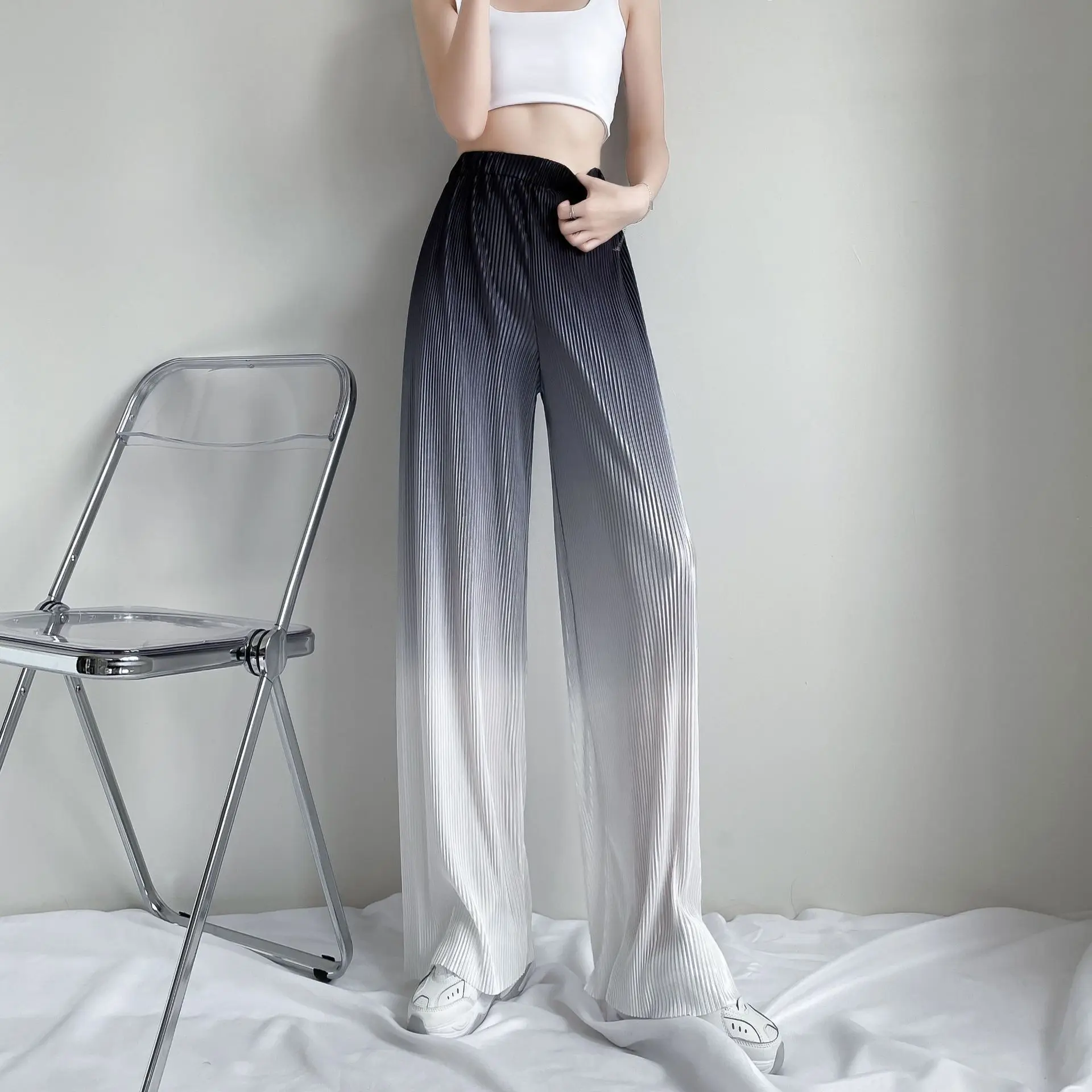 

Women Pants Elastic Waist Wide Leg Fashion Female White Spring Autumn Loose Casual High Waist Long Trousers Ladies Chic Pants