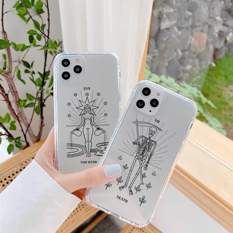 

The Star Death Tarot Mystery totem Transparent Phone Case For iphone X XS MAX XR 12 11 pro max 8 7 Plus SE 2 Clear TPU Cover