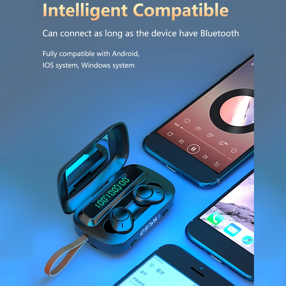 TWS беспроводные наушники 5 0 Bluetooth светодиодные с сенсорным управлением 9D стерео