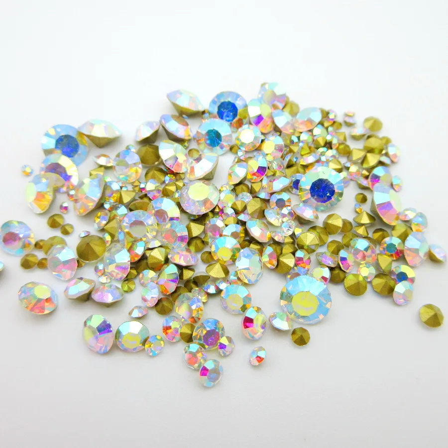 Высококачественные стеклянные стразы клеевые бусины AB круглой формы цветные для