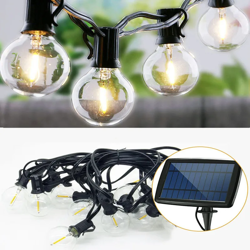 25 LED Solar Light String Outdoor 25Ft G40 Bulb Globe Lights For Indoor Decoration Garden Patio Party |