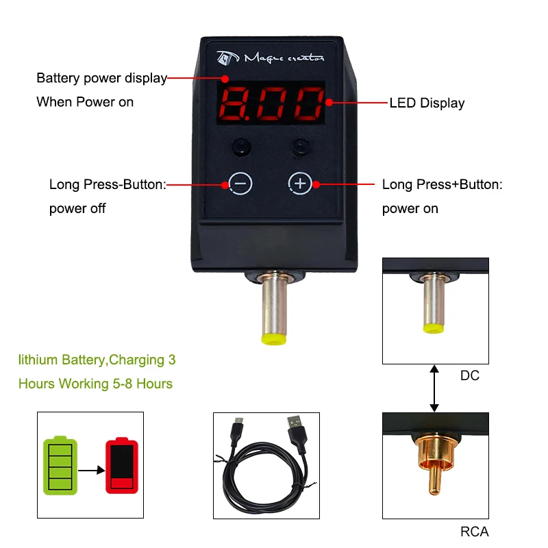 Блок питания RCA/DC для тату машинки цифровой мини разъем источник машинки|Блок