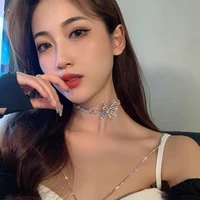 chokers the european and american style fashion personality diamond butterfly clavicle chain shining like a diamond wholesale