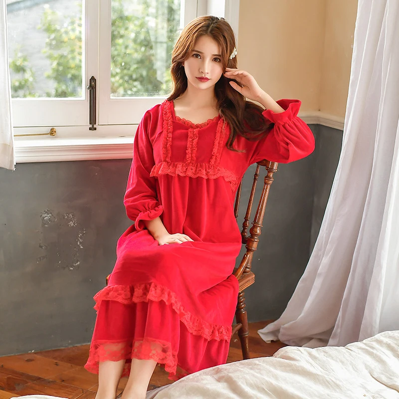 Винтажная кружевная ночная рубашка для женщин фланелевая теплая Пижама