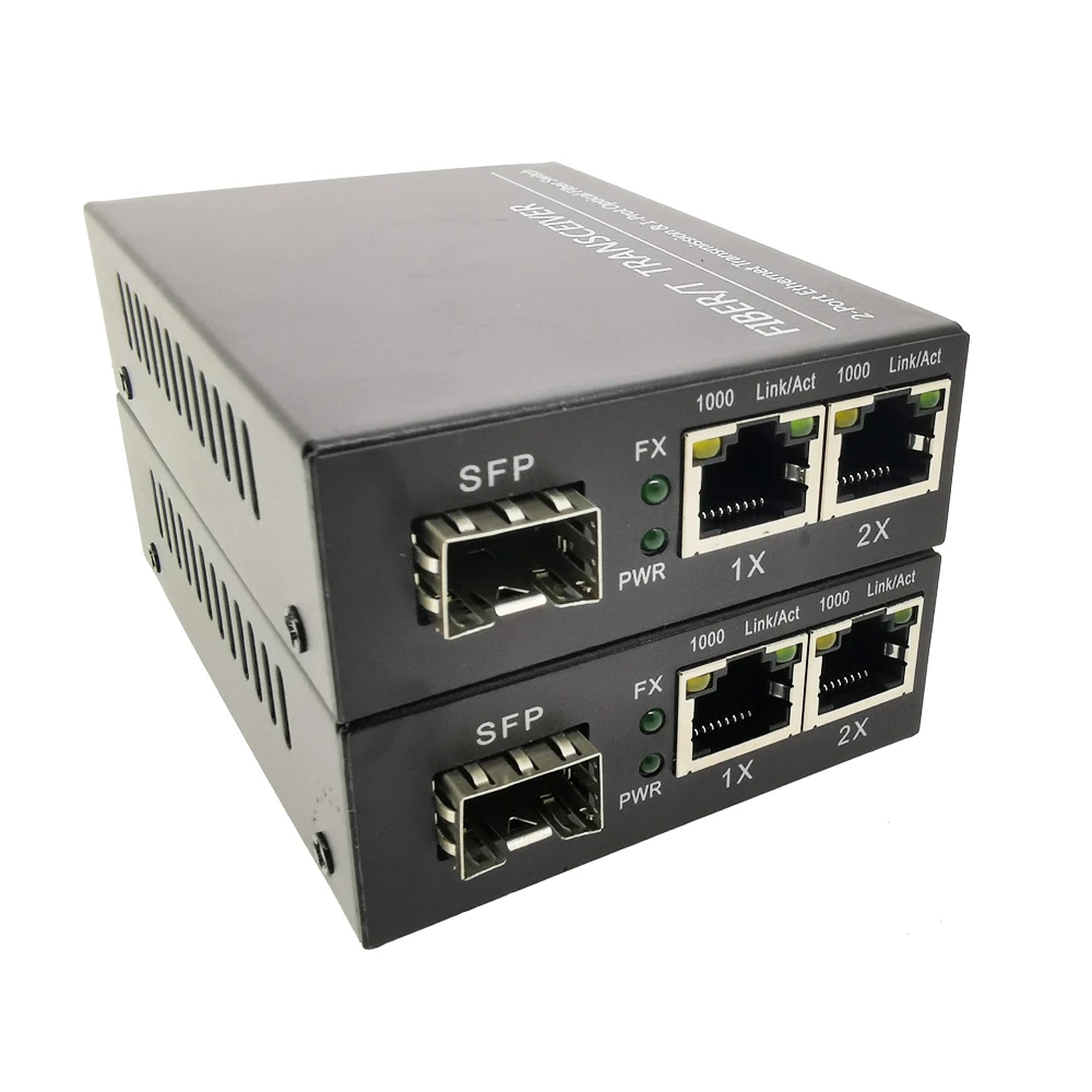 2 шт. конвертер SFP на 2*10/100/1000 м RJ45 гигабитный медиаконвертер 1000 Мбит/с