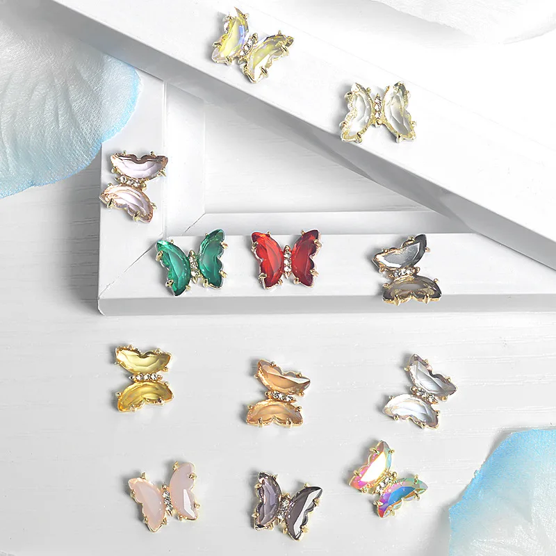 

Glitter Crystal Butterfly Nail Art Decorations Aurora Holographic 3D Butterflies Rhinestones Jewelry DIY Manicure Accessories