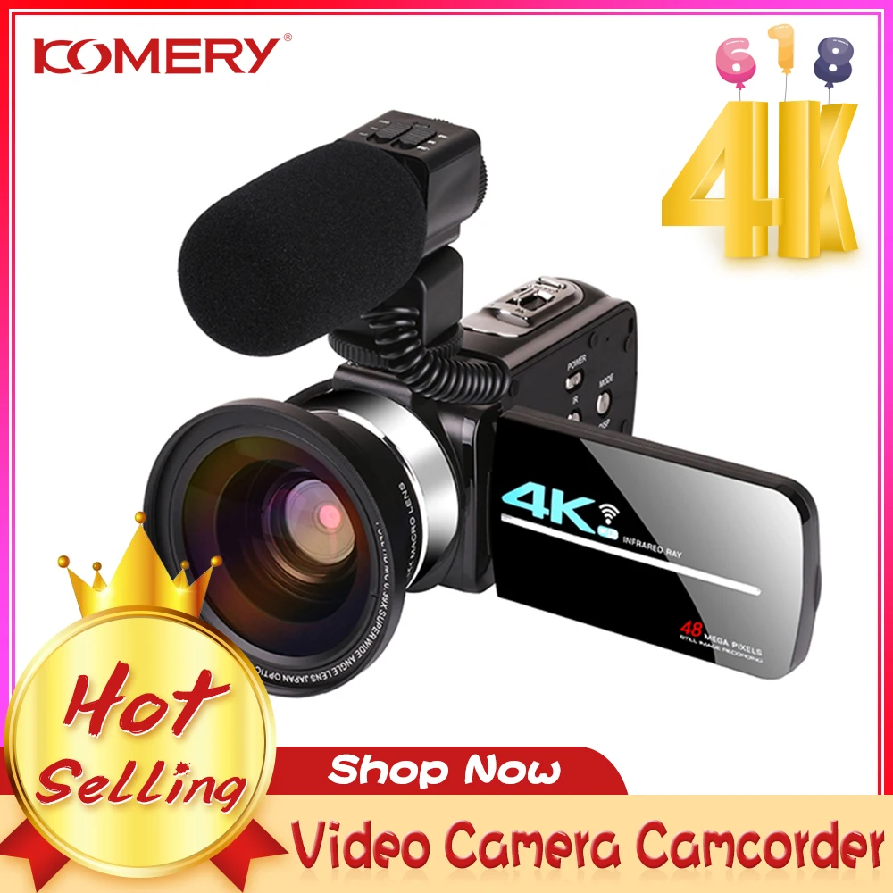KOMERY 4K видеокамера 48 МП WiFi живая потоковая для Youbute сенсорный экран ночное видение
