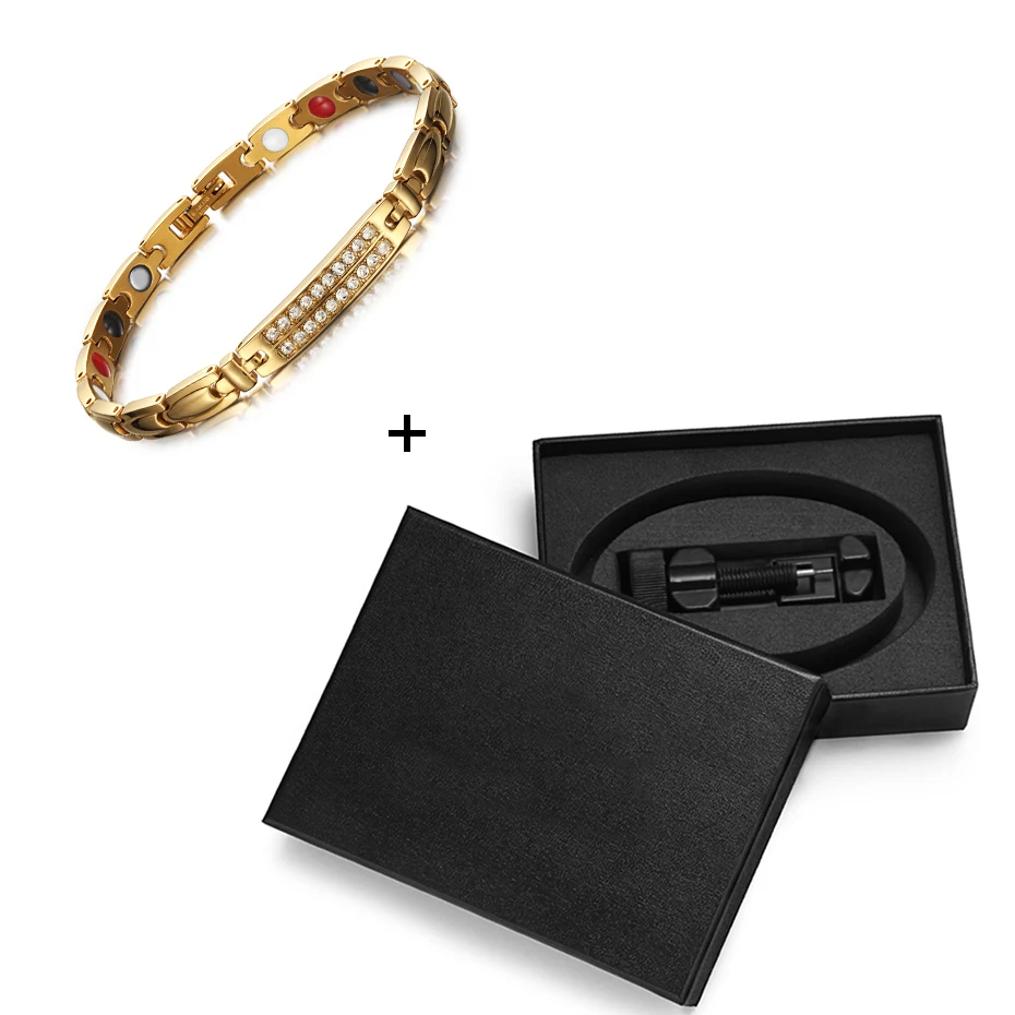 gold set WelMag, циркониевый кристалл, женские браслеты, магнитотерапия, браслет, преимущества, голограмма, Био энергия, браслеты, здоровые ювелирные изделия для женщин - Окраска металла: gold set