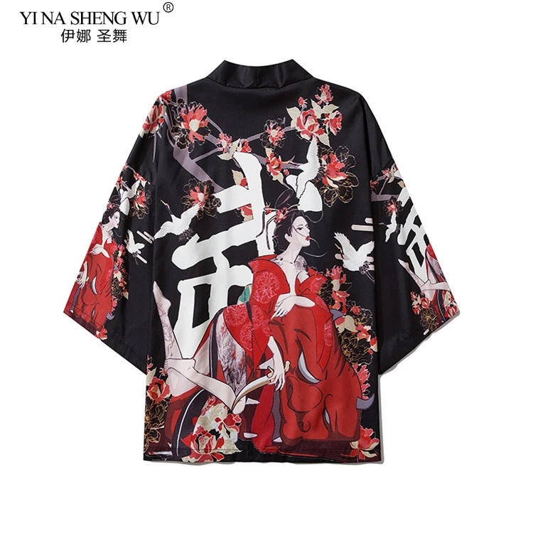 

Summer Kimono Jacket Anime Devil Streetwear Style Men Women Cardigan Japanese Robe Female Traditional Clothing Beach Coat